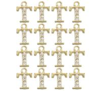 sourcing map Rhinestone Letter Charm, 16pcs 1.5mm Metal T Letter Alphabet Dangle Charm Pendants for DIY Bracelets Necklace Jewelry Making, Gold