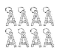sourcing map Rhinestone Letter Charm, 8pcs 3.2mm Copper A Letter Charm Alphabet Pendants for DIY Bracelets Necklace Jewelry Making, White Gold
