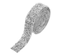 sourcing map Rhinestone Ribbon, 1.2 Inch 3 Yards Crystal Rhinestone Ribbon Trim Self Adhesive Glitter Tape Roll Bling for Crafting, Silver