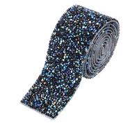 sourcing map Rhinestone Ribbon, 1.6 Inch 1 Yards Crystal Rhinestone Ribbon Trim Self Adhesive Glitter Tape Roll Bling for Crafting, Black AB