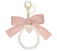 sourcing map Ribbon Bow Keychain, Cute Pearl Wristlet Keychain, Bag Accessories Bow Charm Heart Pendant for Purse Handbag Tote Backpack, Pink