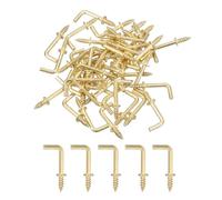 sourcing map Right Angle Hooks, 50Pcs 1/2" L Shaped Screw Hooks Screw in Hooks, 7 Shape Right Angle Metal Screw Hooks for Hanging, Gold