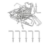 sourcing map Right Angle Hooks, 50Pcs 7/8" L Shaped Screw Hooks Screw in Hooks, 7 Shape Right Angle Metal Screw Hooks for Hanging, Silver