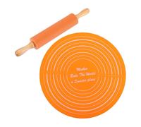 sourcing map Rolling Pins for Baking, 12 Inch Silicone Non-Stick Rolling Pin Baking Roller Wooden Handle with Pastry Mat for Home Kitchen Dough Cookies Pastry, Orange