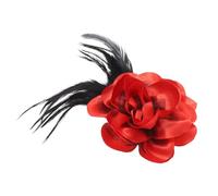 sourcing map Rose Flower Brooch, 4.3 Inch Handmade Satin Fabric Lapel Pins Feather Flower Brooch Pin Elegant Floral Hair Clip for Women Wedding Party Dance Banquet Dress, Red