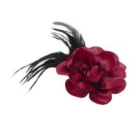 sourcing map Rose Flower Brooch, 4.3 Inch Handmade Satin Fabric Lapel Pins Feather Flower Brooch Pin Elegant Floral Hair Clip for Women Wedding Party Dance Banquet Dress, Wine Red