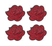 sourcing map Rose Iron-On Patches, 2.6 in Rose Embroidered Patch Applique Flower Sew on Patch Repair Decoration for Clothing Backpacks Jackets Hats Jeans DIY Crafts, 4pcs, Dark Red