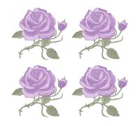 sourcing map Rose Iron on Patches, 3.3 x 3.4 in Rose Embroidered Patch Applique Flower Sew on Patch Repair Decoration for Clothing Backpacks Jackets Hats Jeans DIY Crafts, 4pcs, Dark Purple
