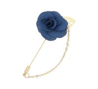 sourcing map Rose Lapel Pin for Men, Flower with Gold Leaf Chain Brooch, Fabric Handmade Camellia Corsage Accessory for Suit Tuxedo Corsage Wedding Party, Navy Blue