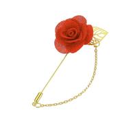 sourcing map Rose Lapel Pin for Men, Flower with Gold Leaf Chain Brooch, Fabric Handmade Camellia Corsage Accessory for Suit Tuxedo Corsage Wedding Party, Orange Red