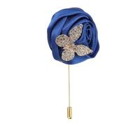 sourcing map Rose Lapel Pin for Men Suits, Cloth Flower Brooch Handmade Boutonnieres with Gold Leaf/Chain for Suit Bridegroom Wedding Accessories, Dark Blue