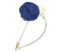 sourcing map Rose Lapel Pin for Men Suits, Cloth Flower Brooch Handmade Boutonnieres with Gold Leaf/Chain for Suit Accessories Bridegroom Wedding, Sapphire Blue