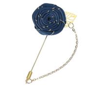 sourcing map Rose Lapel Pin for Men Suits, Cloth Flower Brooch Handmade Boutonnieres with Gold Leaf/Chain for Suit Accessories Bridegroom Wedding, Navy Blue