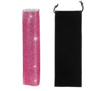 sourcing map Rose Red Mic Handle Cover, Rhinestones Microphone Handle for Most Universal Wireless Microphones, Mic Not Included(With Black Velvet Bag)