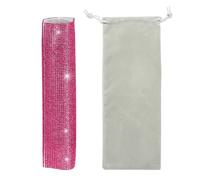 sourcing map Rose Red Mic Handle Cover, Rhinestones Microphone Handle for Most Universal Wireless Microphones, Mic Not Included(With Grey Velvet Bag)
