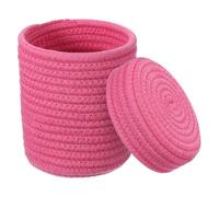 sourcing map Rose Red Small Cotton Rope Woven Storage Basket, Shelf Closet Storage Gift Woven Baskets Cute Nursery Box Bin Decor Organization Bin for Home Supply, Round with Lid, 5.8x5.6"