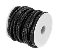 sourcing map Round Braided Leather Cord, 5.5 Yards/ 5 m Genuine Cowhide Leather Bolo Tie Cord Wax String Rope for Jewelry Making Bracelet Necklace DIY Crafts (Black, 5mm/0.2")