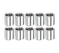 sourcing map Round Coupling Nut, M10x1mm Female Thread 15mm Threaded Round Sleeve Connector Rod Bar Stud Tube Nut Hardware Fastener, Silver Pack of 10