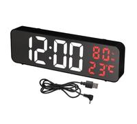sourcing map Round Electronic Alarm Clock Thin Clock with White & Red Digits, Digital Alarm Clocks for Bedrooms with USB Charging Port, Adjustable Volume, Dimmable, Snooze, 12/24H