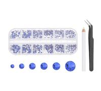 sourcing map Round Flatback Rhinestones Set, 6 Size Glass Flat-Back Crystal Diamonds with Tweezers and Picking Pen for Nail Art Makeup Crafts Fabric DIY Decoration, Cobalt Blue