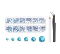 sourcing map Round Flatback Rhinestones Set, 6 Size Glass Flat-Back Crystal Diamonds with Tweezers and Picking Pen for Nail Art Makeup Crafts Fabric DIY Decoration, Blue