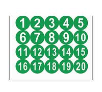 sourcing map Round Number Stickers, 50mm Dia Number 1-20 Self Adhesive PVC Label Waterproof White Word(Green Background)