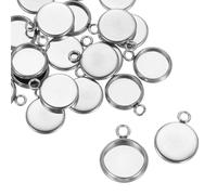 sourcing map Round Pendant Blank Tray, 20Pcs 8mm - Stainless Steel Cabochons Setting Blank Base for DIY Crafting and Keychains Making (Silver)