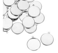 sourcing map Round Pendant Blank Tray, 30Pcs 20mm - Stainless Steel Cabochons Setting Blank Base for DIY Crafting and Keychains Making (Silver)