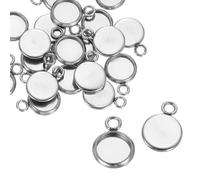 sourcing map Round Pendant Blank Tray, 30Pcs 6mm - Stainless Steel Cabochons Setting Blank Base for DIY Crafting and Keychains Making (Silver)