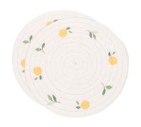 sourcing map Round Placemats Set of 2, 7.1 Inch Cotton Rope Braided Place Mats, Heat Resistant Woven Table Placemats, for Home Wedding Holiday Party, Lemon Pattern