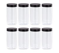 sourcing map Round Plastic Jars with Black Screw Top Lid, 17oz/ 500ml Wide-mouth Clear Empty Containers for Storage, Organizing, 8Pcs
