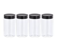 sourcing map Round Plastic Jars with Black Screw Top Lid, 8oz/ 250ml Wide-mouth Clear Empty Containers for Storage, Organizing, 4Pcs