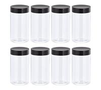 sourcing map Round Plastic Jars with Black Screw Top Lid, 8oz/ 250ml Wide-mouth Clear Empty Containers for Storage, Organizing, 8Pcs