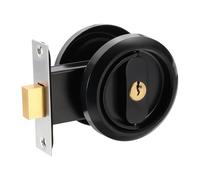 sourcing map Round Recessed Door Lock, Stainless Steel Pocket Privacy Door Lock Latch with Key 2 1/6" Backset Hardware for 1-3/8" to 1-31/32" Door Panel Thickness, Black