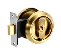 sourcing map Round Recessed Door Lock, Stainless Steel Pocket Privacy Door Lock Latch with Key 2 1/6" Backset Hardware for 1-3/8" to 1-31/32" Door Panel Thickness, Gold