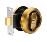 sourcing map Round Recessed Door Lock, Stainless Steel Pocket Privacy Door Lock Latch with Key 2 1/6" Backset Hardware for 1-3/8" to 1-31/32" Door Panel Thickness, Bronze