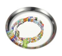 sourcing map Round Serving Trays, 3.94" Stainless Steel Decorative Jewelry Dish, Small Vanity Tray for Bathroom Aromatherapy Candle Drink Plate,Silver