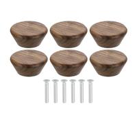 sourcing map Round Wood Drawer Knob 1 3/4" Diameter with Screws Walnut 6Pcs | Flat Head Dresser Knobs,Wooden Knobs,for Furniture Drawer Dresser Wardrobe Cupboard