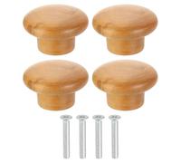 sourcing map Round Wood Drawer Knob 1 5/8" Diameter with Screws Beech 4Pcs | Round Head Dresser Knobs,Wooden Knobs,for Furniture Drawer Dresser Wardrobe Cupboard