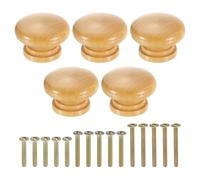 sourcing map Round Wood Drawer Knob 1.57" x 1.1" Wood Color 5Pcs | Round Cabinet Knobs,Mushroom Shape Paint Surface Wooden Knobs,with Screws,for Furniture Drawer Dresser Wardrobe Cupboard