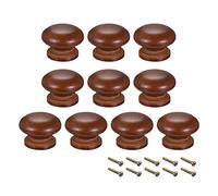 sourcing map Round Wood Knobs,10Pcs 35mm Dia Cabinet Furniture Kitchen Pulls Handles for Drawer Cupboard, Brown