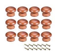 sourcing map Round Wood Knobs,12Pcs 35mm Dia Cabinet Furniture Kitchen Pulls Handles for Dresser Drawer Wardrobe, Dark Red