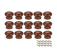 sourcing map Round Wood Knobs,15Pcs 35mm Dia Cabinet Furniture Kitchen Pull Handle for Cupboard Table, Dark Red