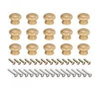 sourcing map Round Wood Knobs, 15pcs 38x30mm Pull Handles for Drawer with Screws