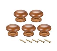 sourcing map Round Wood Knobs,5Pcs 35mm Dia Cabinet Furniture Kitchen Pull Handle for Cupboard Table, Dark Red