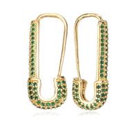 sourcing map Safety Pin Earrings, 2 Pcs Hypoallergenic Paper Clip Stud Earring Punk Hoop Earrings for Women Men Personalized Fashion Jewelry Gifts, Gold Tone Green