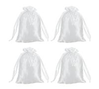 sourcing map Satin Bags with Drawstring, 4x6 Inch Wedding Favor Bag Mini Gift Packaging Bag for Birthday Christmas Jewelry Party (White, Pack of 4)