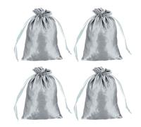 sourcing map Satin Bags with Drawstring, 4x6 Inch Wedding Favor Bag Mini Gift Packaging Bag for Birthday Christmas Jewelry Party (Grey, Pack of 4)