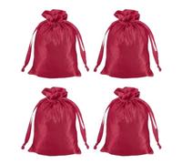 sourcing map Satin Bags with Drawstring, 4x6 Inch Wedding Favor Bag Mini Gift Packaging Bag for Birthday Christmas Jewelry Party (Dark Red, Pack of 4)