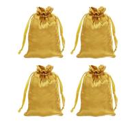 sourcing map Satin Bags with Drawstring, 4x6 Inch Wedding Favor Bag Mini Gift Packaging Bag for Birthday Christmas Jewelry Party (Gold, Pack of 4)